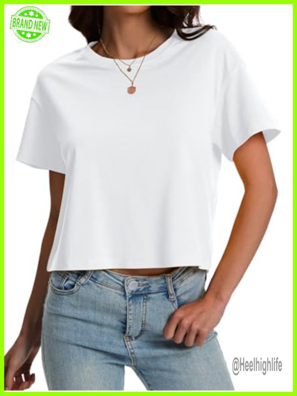 Cotton Blend Crop Top Short Sleeve Loose Fit Tee UPF 50+ Athleisure